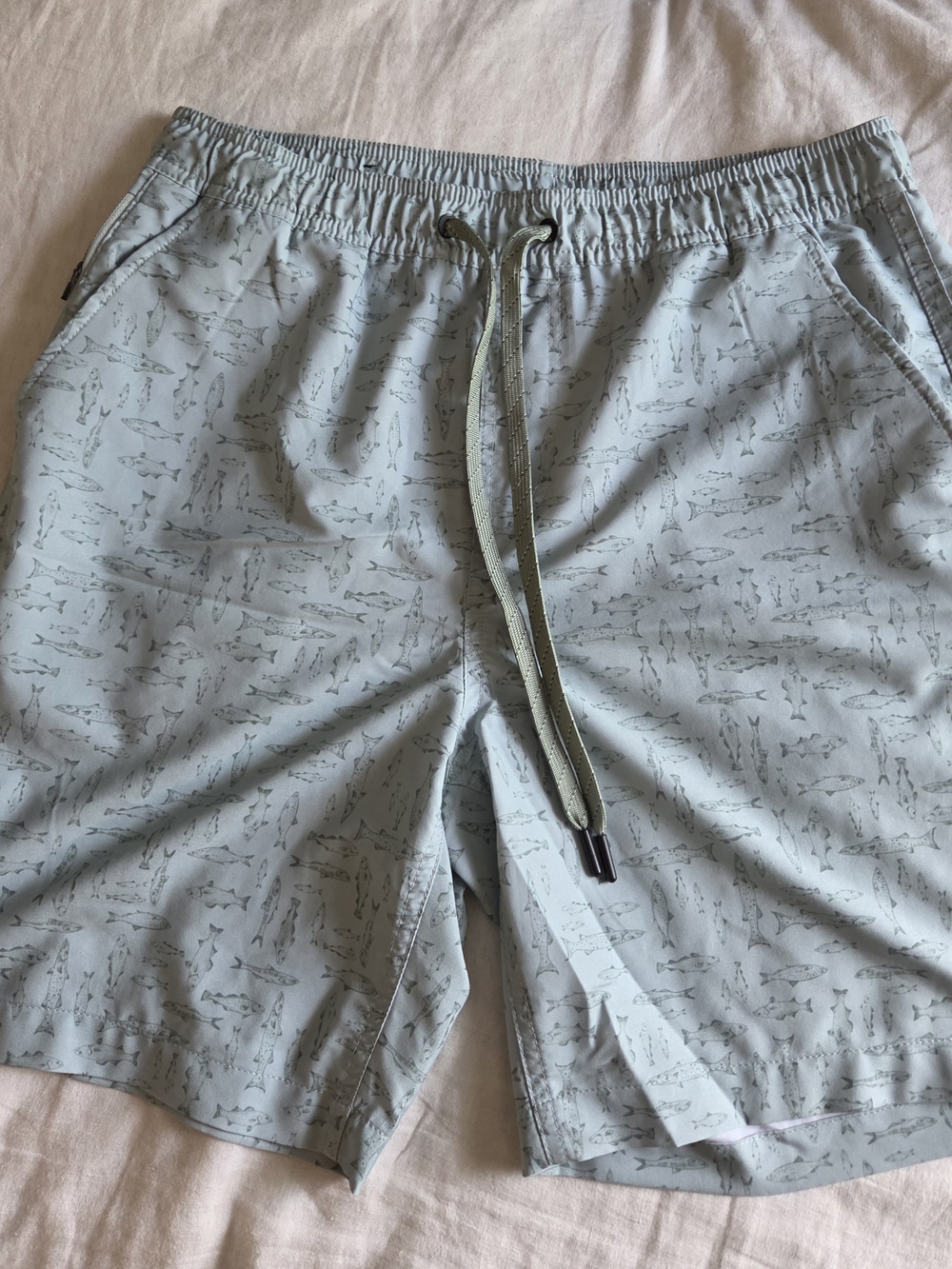 Eddie Bauer Light Sage Green Swim Shorts with Fish Print